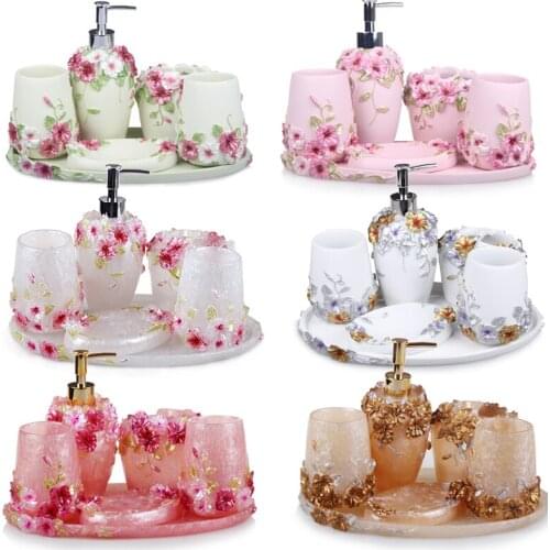 5/ 6pcs Resin Bathroom Accessories Sets/Dispensers/Dishes/Toothpaste Holders/tray/Bathroom Tumblers/kitchen Bathroom Products