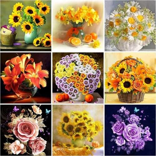 5D DIY Diamond Painting Sunflower Diamond Embroidery Flower Cross Stitch Full Round Square Drill Rhinestones Mosaic Home Decor