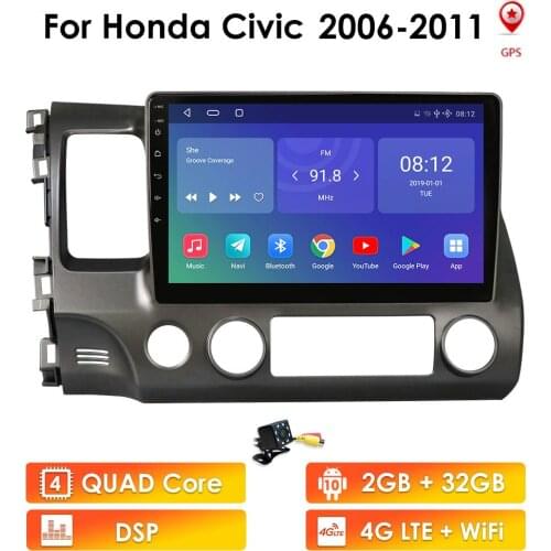 10 Inch 2 Din Android Car Radio for Honda Civic 2006-2011 Multimedia Player GPS Navigation 4G WIFI USB DVR