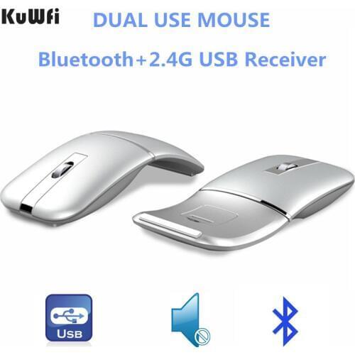 KuWFi Wireless/Bluetooth Chargable Mouse 2 in 1 Silent Portable Mouse Rotatable Mini 1600 DPI Optical Mouse forLaptop/PC/Desktop