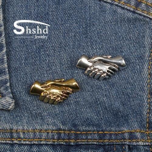 Handshake Pin Gold Sliver Color Hand Gesture Custom Brooch High Quality Power Sovereign Creative Lapel Pin Bag Badge Friend Gift