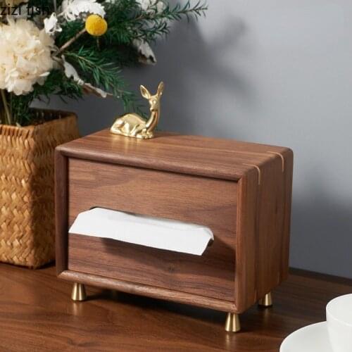Wooden Tissue Box Rectangular Napkin Box Brass Deer Magnetic Paper Towel Holder Napkin Case Tissue Storage Boxes Napkin Holder