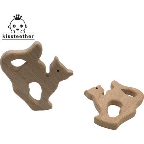 Wooden teether Fox Wood Teething Baby Toys Montessori Materials Gift for Newborn Wooden Arctic fox Figure Organic Kid Present
