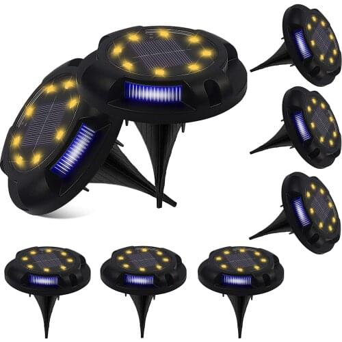 Solar Ground Lights Disk Lights Solar Powered Waterproof In-Ground Lights for Garden Yard 8 Packs Warm+Blue Solar lawn light