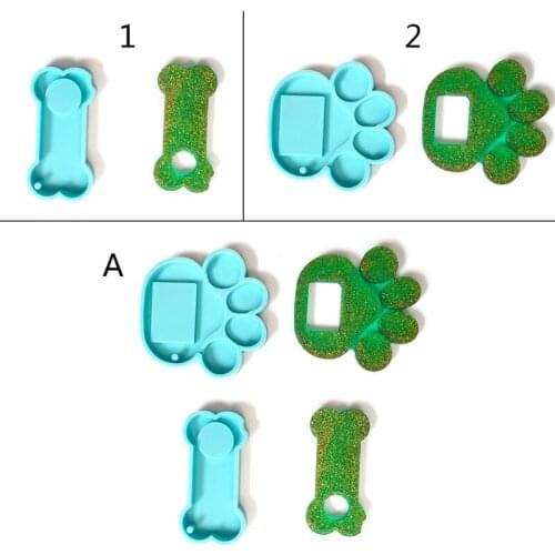 Creative Dog Bone Paw Shaped Silicone Mold Pet Memorial Tombstone Key Chain Mould Non-stick DIY Resin Keyring