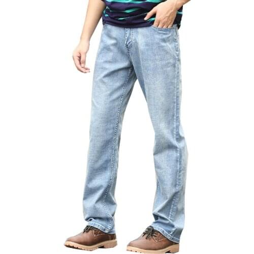 Summer oversized loose trousers, breathable fashion denim trousers, light blue stretch jeans