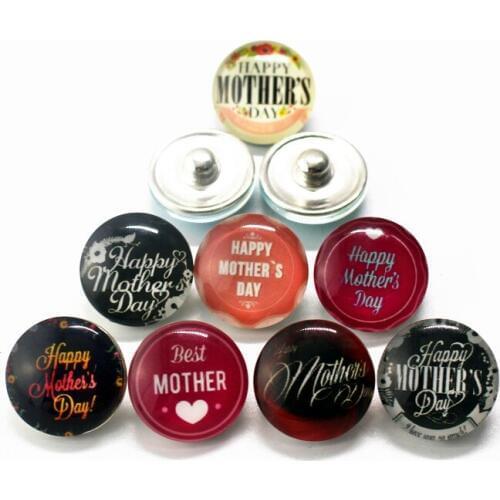 Mix 20pcs/lot Love mom Snap Button pretty Glass Snap Buttons Fit bangle 18mm DIY Snap Bracelet Jewelry