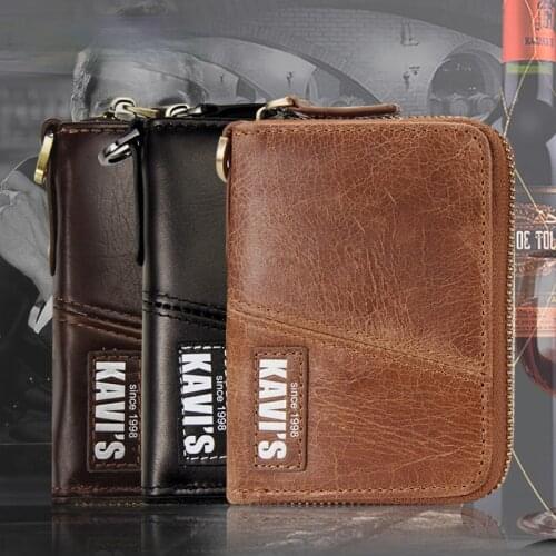 Mens leather short zipper wallet large capacity anti-theft anti-RFID retro crazy horse leather mens wallet