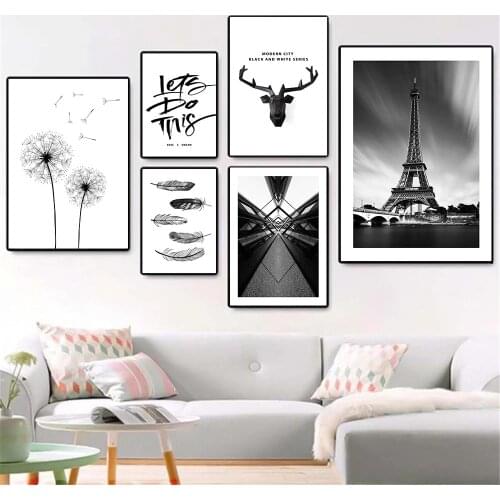 Nordic Dandelion Feather Antler Wall Art Poster And Print Paris Tower Canvas Painting Quotes Pictures Modern Living Room Decor