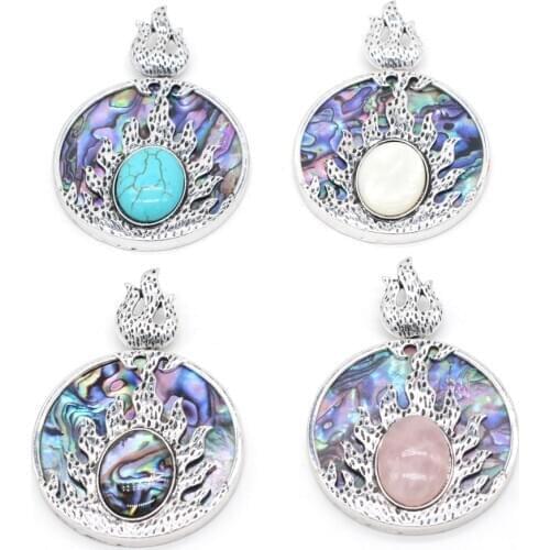 Natural Stone Agates Blue Turquoises Rose Quartzs White Shell Pendant Charm for DIY Jewelry Making Jewelry Gifts Size 45x45mm