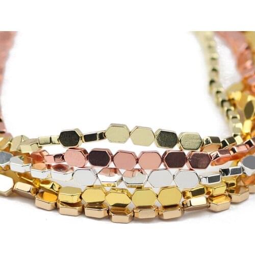 Natural Stone Rose Gold Silvers Hexagon Hematite Spacer 4X6mm Charm Loose Beads For DIY Jewelry Making Bracelets Accessories