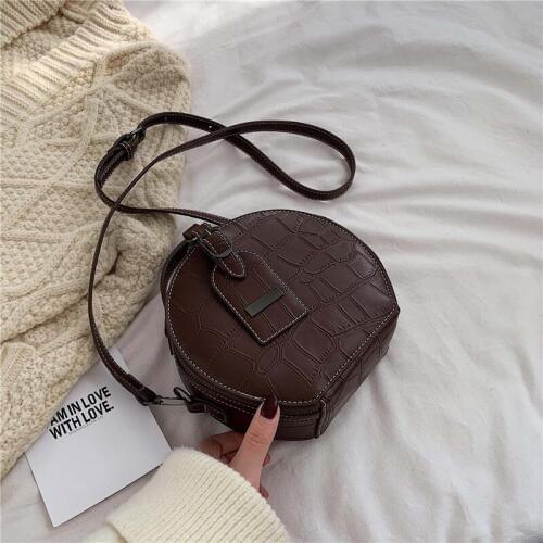 2020 new fashion small round bag cross-body bag stone pattern handbag shoulder zipper handbag