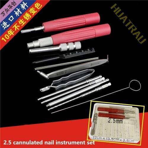 Orthopedic instruments medical 2.5 hollow nail instrument set headless compression hollow bone screw instrument box