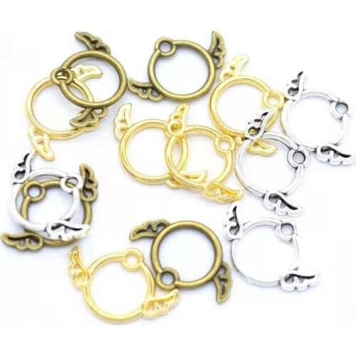 25pcs/Lot 3 Colors Alloy Retro Circle Wing Charm Pendant Jewelry Findings Accessories 19x13mm