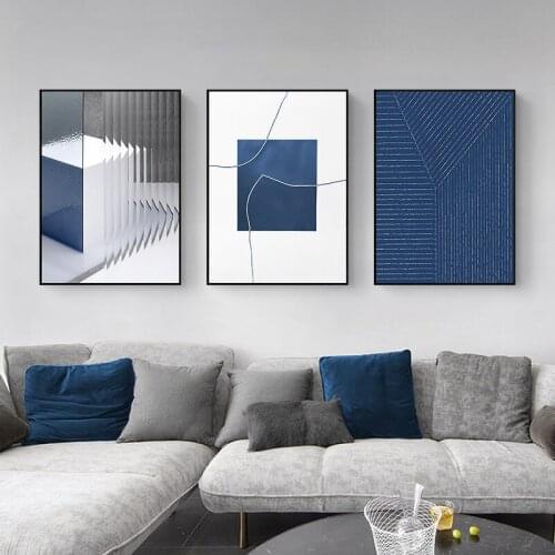 Simple Blue Abstract Minimalist Living Room Decorative Painting Art Sofa Wall Painting Mural