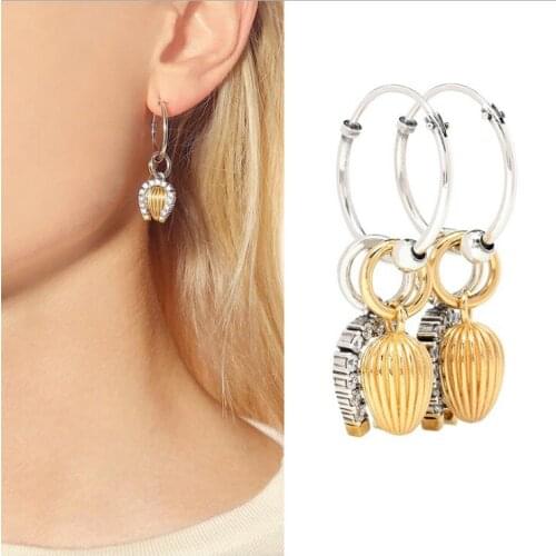 Simple Vintage Gold Color Bud Earring Zircon Horseshoe Color Block High Sense Of Fashion Copper Metal Luxury Jewelry