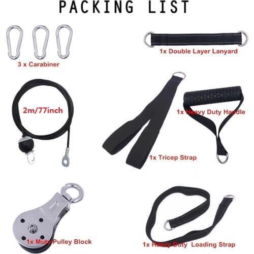 Fitness DIY Pulley Cable Machine Attachment System Length Adjustable Sets with Loading Pin Triceps Strap Home Gym Equipment