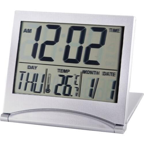 Folding LCD Digital Alarm Clock Desk Table Weather Station Desk Temperature Travel Ectronic Mini Clock