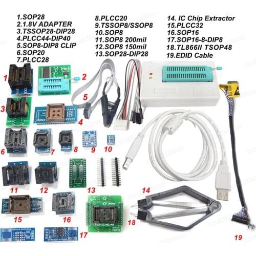 TL866 TL866ii plus EPROM FLASH programmer with 19 Adapter Socket EDID Cable