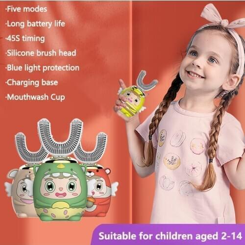 Smart 360 Degrees Children Sonic U Electric Toothbrush Cartoon Pattern Xiomi Silicon Automatic Ultrasonic Kids Tooth Brush