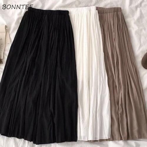Skirts Women Folds Holiday Solid Elegant Simple Lovely Girls Harajuku All-match Basic Leisure Popular Summer New Mujer Faldas