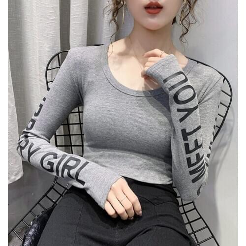 Women Spring Summer Style Sexy T-Shirts Tops Lady Casual Slim O-Neck Long Sleeve Sexy Tees Tshits ZZ0110