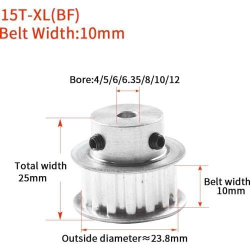 Bycdj 15Teeth XL Timing pulley Bore 5/6/6.35/8/10/12mm for width 10mm XL Synchronous Belt 15-XL BF Gear 5.08mm Pitch Transmisson
