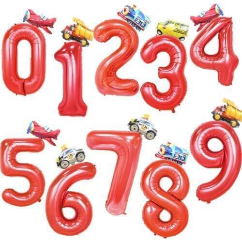 2pcs 32inch Red/Blue Number Balloons 16inch Fire Truck Train Foil Balloon 0-9 years Birthday Party Decorations Kids Toys
