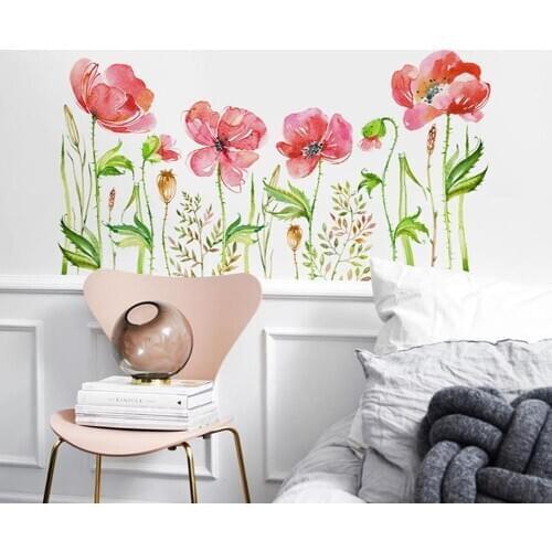 2Pcs Flower Leaves Baseboard Skirting Line Wall Sticker Kitchen Home Decal Decor Self-adhesive flower paint Home Wall Stickers