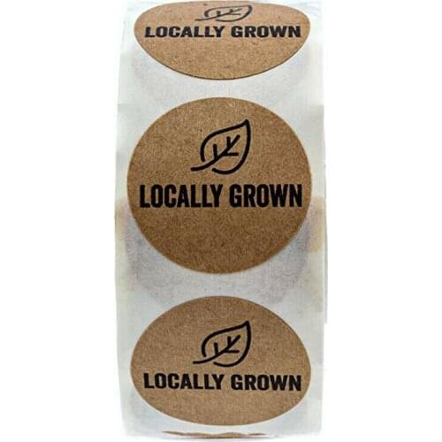 500pc Christmas gift tags Round Kraft Locally Grown Stickers Grown Local Labels