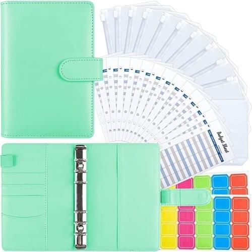 A6 PU Leather Binder Cover with Binder Pockets, Expense Budget Sheets and Labels for Budget Organizer Envelopes