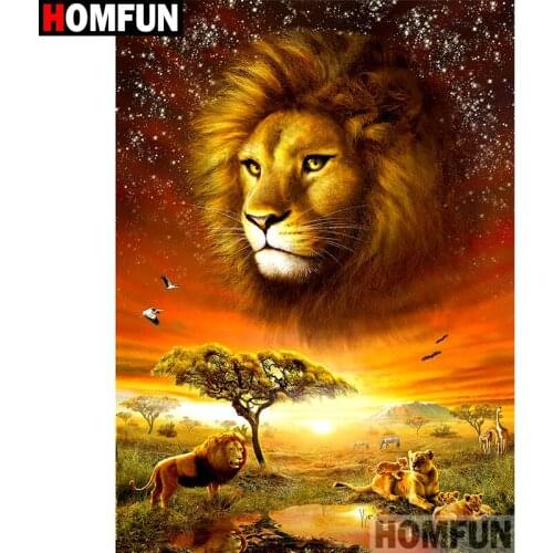 HOMFUN Full Square/Round Drill 5D DIY Diamond Painting "lion" Embroidery Cross Stitch 5D Home Decor A07018