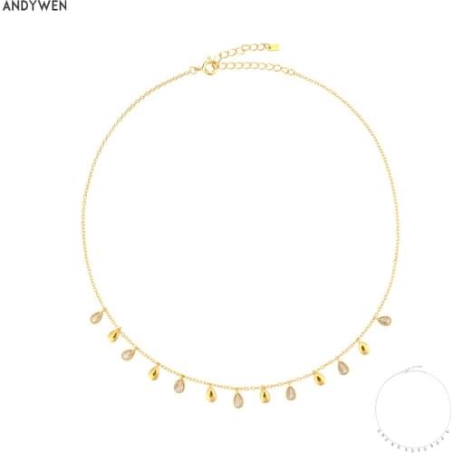 ANDYWEN 925 Sterling Silver Gold Ovals Zircon Charm Choker 40cm Long Chain Necklace 2021 Luxury Crystal Party Rock Punk Jewels