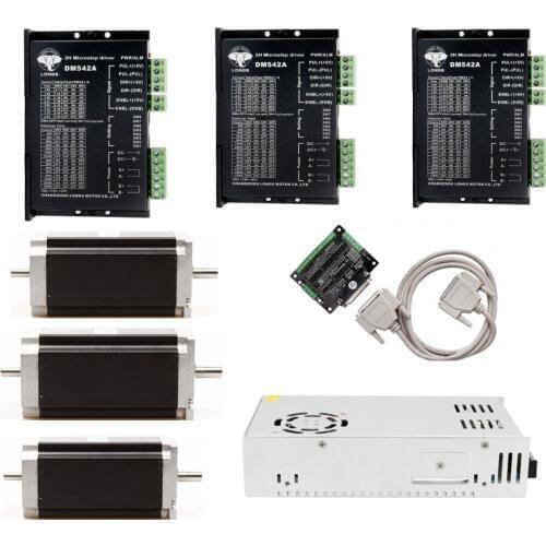 Free Ship US&EU Ship 3Axis Nema 23 Stepper Motor 425oz.in 3A dual shaft 112mm Stepper driver DM542A CNC Router Engraving