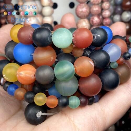 4-12mm Natural Stone Matte Dull Polish Colorful Agates Round Spacer Loose Beads For Jewelry Making DIY Bracelet Accessories 15