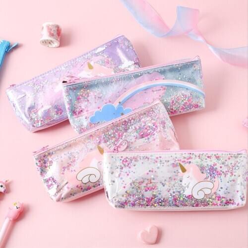 Unicorn Pencil Case Cute Kawaii Sequin Pencilcase School Pen Case Supplies Pencil Bag School Box Pencils Pouch Stationery Gift