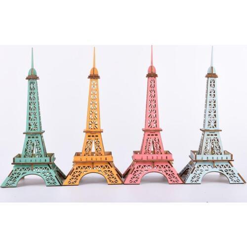 4Pcs Wooden Kids DIY 3D Eiffel Iron Tower Assembly Model Puzzle Toy Desk Decor