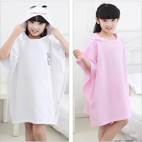 Children Hooded Bathrobes Cape Kids Cotton Bath Towel With Hood Cloak Girls Boys Waffle Cotton Poncho