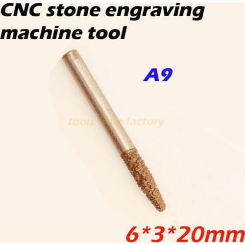 1pc 6*3*20mm cnc router diamond stone carving tool stone engraving machine cutter stone cutting bits A9