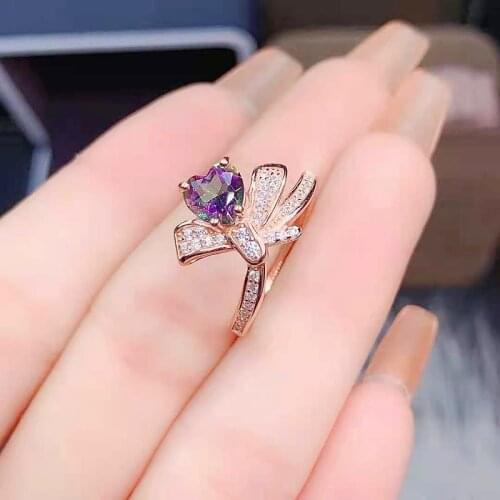 Fine High Quality Colorful Crystal Real S925 Sterling Silver Bow Ring Fashion Weddings Jewelry For Women MeiBaPJFS