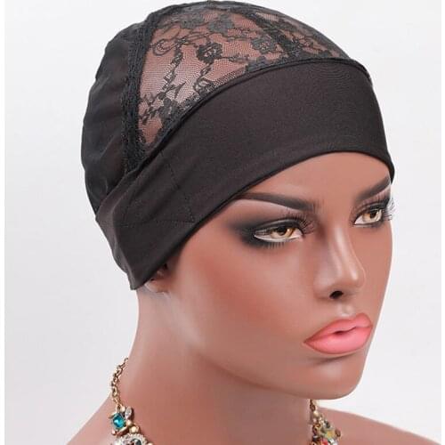 2pc Headband Wig Cap womens headband wig Hair Cap With Adjustable Velcro Weaving Wig Caps For Making Wigs Black Lace Dome Caps