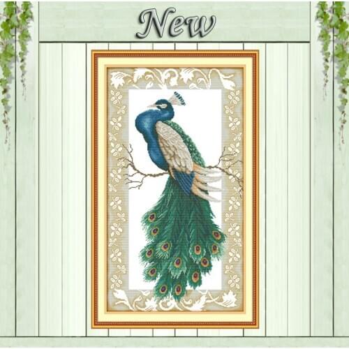 Colorful Peacock on the branch,counted printed on canvas DMC 11CT 14CT Cross Stitch kits,needlework Set embroidery,animal Style