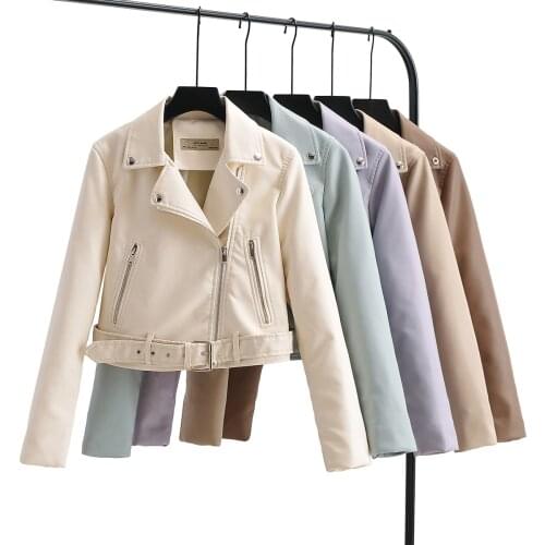 2021 New Fashion Women Motorcycle Faux Leather Jackets Ladies Long Sleeve Autumn Winter Biker Zippers Streetwear Black pink Coat