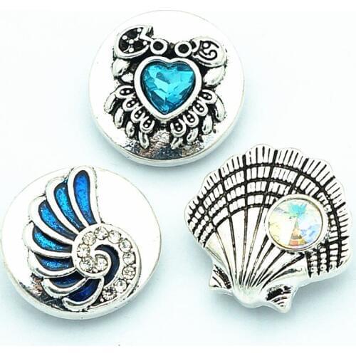 KZ3227 New Beauty crab shell conch Rhinestone 18MM snap buttons fit snap bracelets jewelry wholesale