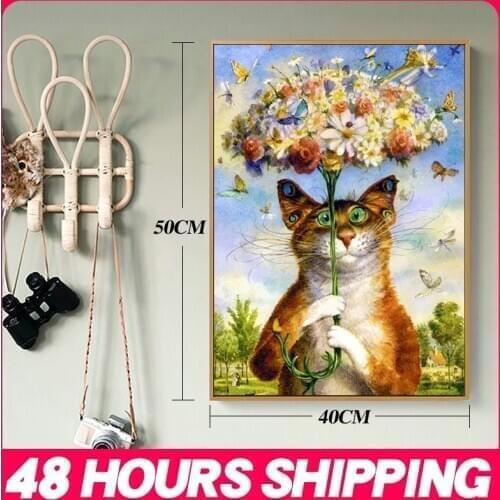 Meian Cross Stitch Embroidery Kits 14CT Cat Animal Cotton Thread Painting DIY Needlework DMC Home Decoration Accessories Decor
