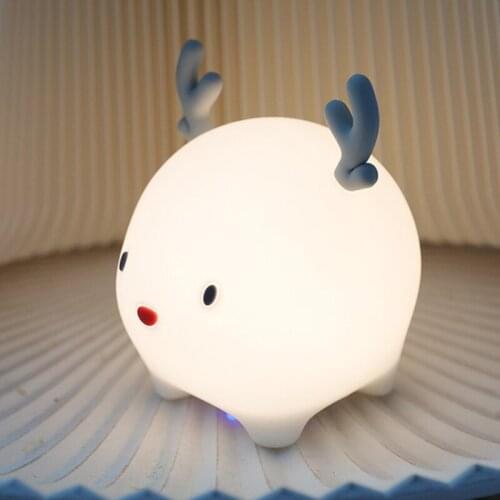 Lovely Deer Lamps Soft Silicone Animal Elk Toy For Baby Child USB Charging Night Lights Bedroom Desktop Colorful Cute Decoration