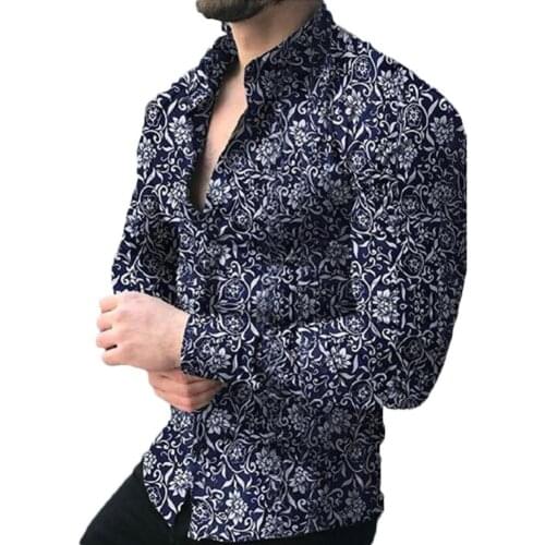 Fashion Men Shirts Casual Floral Print Long Sleeve Turn Down Collar Shirt Top Mens Clothing 2021 жилетка мужская