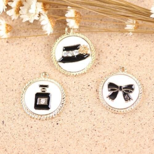 Fashion Perfume Hat Ribbon Bow Decorated Enamel Alloy Jewelry Charms 50PCs Gold Tone Oil Drop Metal Trendy Bracelet Charm