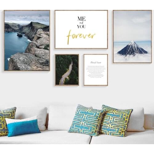 Sea Mountain Forest Fog Landscape Quotes Wall Art Canvas Painting Nordic Posters And Prints Wall Pictures For Living Room Decor