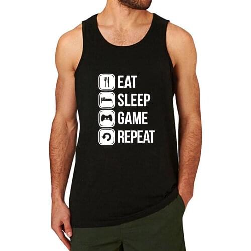 Lyprerazy EAT SLEEP GAME REPEAT Workout Gym Funny Printed Men Tank Top